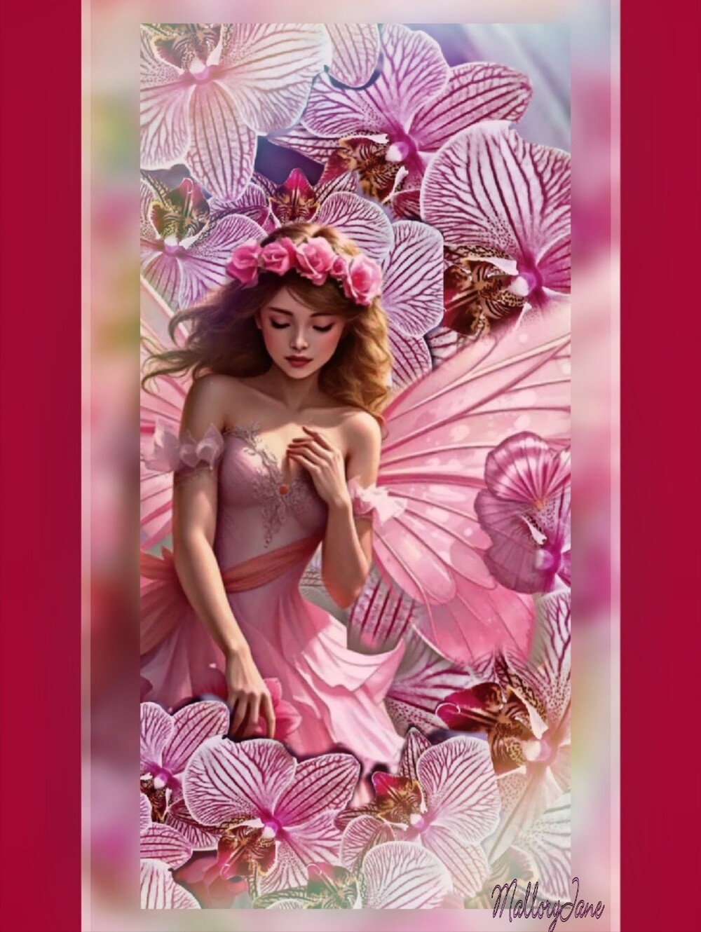 "The Pink of Perfection" Orchid Fairy Digi-Deco Print 20x12" Signed MalloryJane